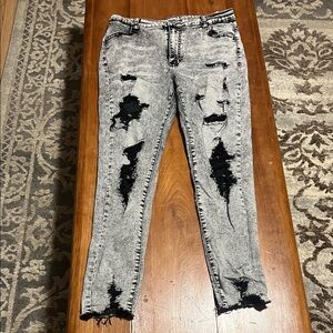 SHEIN Black and Gray Distressed Skinny Jeans